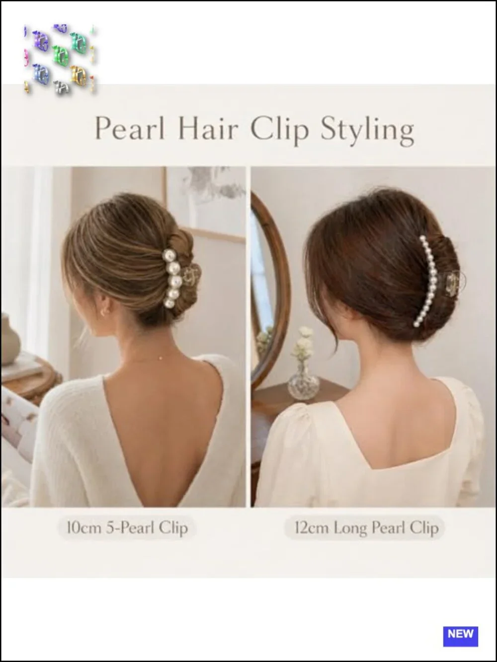 Large Resin Claw Clips with Faux Pearls, Non Slip Strong Hold, Hair Accessories
